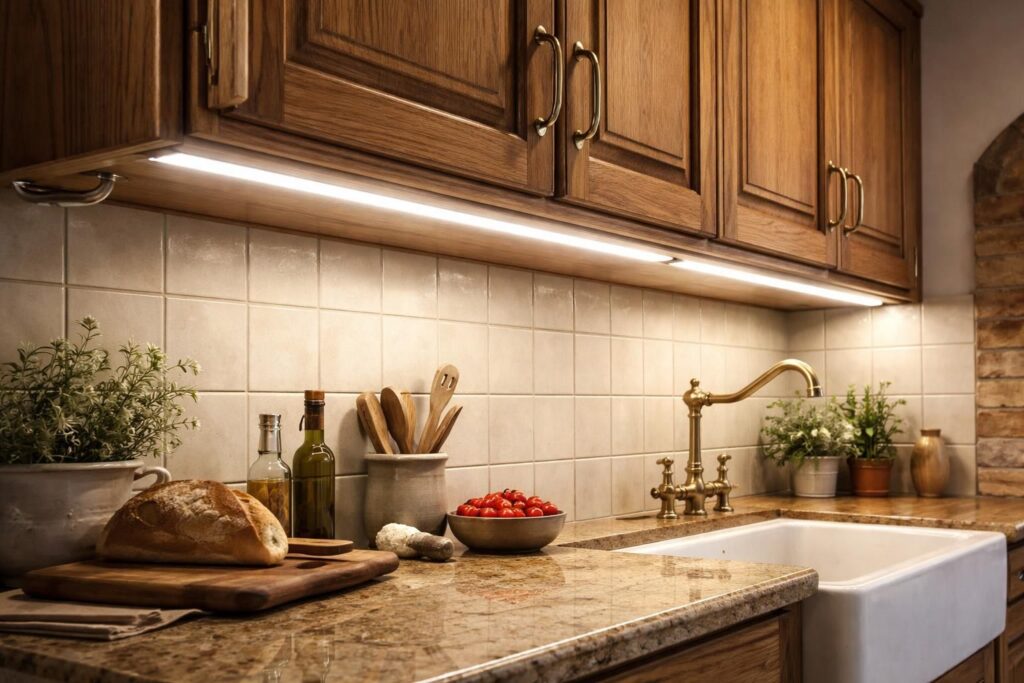 découvrez comment moderniser votre cuisine ancienne en rénovant l’éclairage sous les meubles hauts pour un espace plus lumineux et agréable.